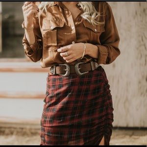 Plaid ruched skirt